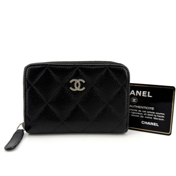 CHANEL Kaviar Silber Reißverschluss Kartenetui 160802987 [P]