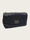 Balenciaga Black Embossed Leather BB Round Chain Shoulder Bag Medium 160803123 [P]
