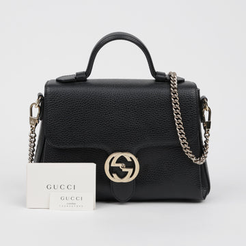 GUCCI Interlocking Leder Top Handle Chain Schultertasche Schwarz 160627602 [P]