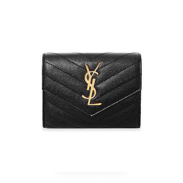 SAINT LAURENT Cassandra Monogram Matelassé Gold Compact 3-Fach Geldbörse 403943 BOW01 1000 145965968 [P]