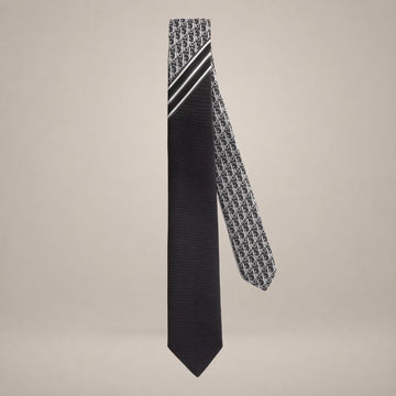 Dior Oblique Stripe Tie Black & White, Gray Silk 160862304 [P]