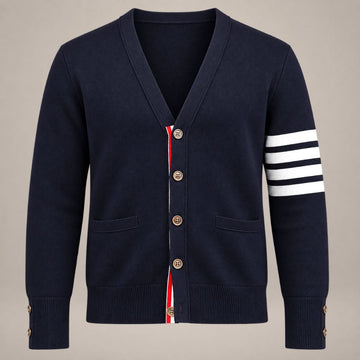 Thom Browne Cotton Crepe 4-Bar V-Neck Cardigan 160866397 [P]
