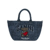 GANNI Damen Kleine Trapez Shopper Tasche Bär Druck Denim 2110036-077 157030378 [P]