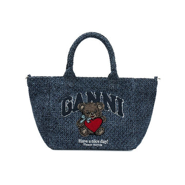 GANNI Damen Kleine Trapez Shopper Tasche Bär Druck Denim 2110036-077 157030378 [P]