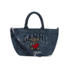 GANNI Damen Kleine Trapez Shopper Tasche Bär Druck Denim 2110036-077 157030378 [P]