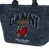 GANNI Damen Kleine Trapez Shopper Tasche Bär Druck Denim 2110036-077 157030378 [P]