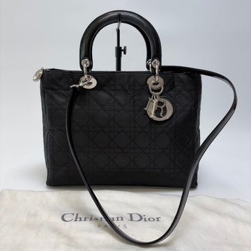 DIOR Lady Cannage 2WAY Tote Bag Schwarz Silber 608-74 160924345 [P]