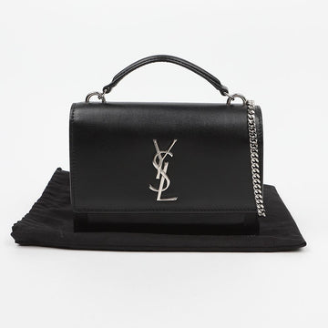 SAINT LAURENT Sonnenuntergang Leder Ketten Schultertasche Schwarz Silber 160322519 [P]