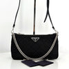 Prada Triangle Logo Nylon Quilted Chain Crossbody Bag Black (1BH026) 161006597 [P]