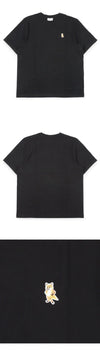 MAISON KITSUNE Männer Stehkragen Fuchs Patch Kurzarm (Schwarz) PM00123KJ7026 P199 156158008 [P]