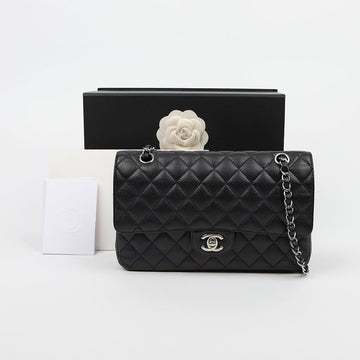 CHANEL Classic Medium Black Caviar Flap Bag with Silver Hardware 159751636 [P]