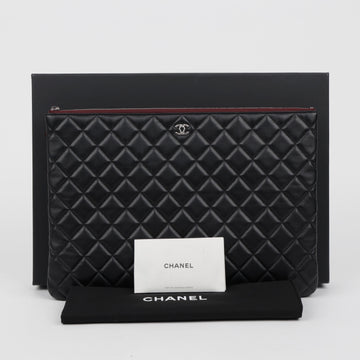 CHANEL Classic Large Lambskin Black Clutch with Silver Hardware 160922735 [P]