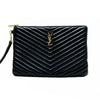 SAINT LAURENT Chevron Clutch Bag Schwarz mit Gold Logo Medium 5TSLB25122 148409677 [P]