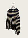 GUCCI Navy gestreifter metallischer Schulterknopf Rundhalsausschnitt Strickpullover 161768752 [P]