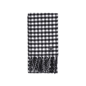 AMI Scarf with Fringe Check and Heart Logo Leather Patch 161768632 [P]