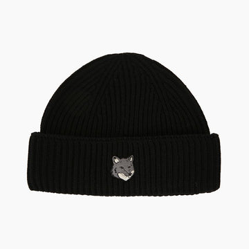 Maison Kitsune Fox Head Large Wool Black Beanie 161887191 [P]