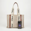 Chloe Medium Tote Bag Linen Canvas White Brown 161768703 [P]