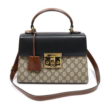 GUCCI GGスプリーム キャンバス ブラック レザー パドロック スモール トップハンドル 2WAY 453188 162331870 [P]