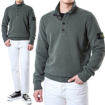 STONE ISLAND ワッペンパッチ 半開き ボタンジップ ウール ニット 105625947 [P]