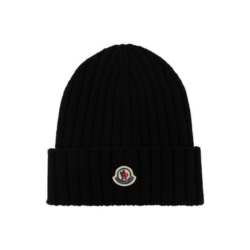MONCLER Wollmütze mit Logo-Patch in Schwarz 3B000 36 A9327 999 162491994 [P]