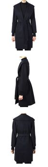 MAXMARA ウィメンズ メッシュ ベルト ウール コート (ネイビー) 2529016061600 142961052 [P]