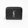 SAINT LAURENT グラン・ド・プードル・レザー・モノグラム・コンパクト・ジッパー・アラウンド・財布・ブラック・シルバートーン 162255192 [P]