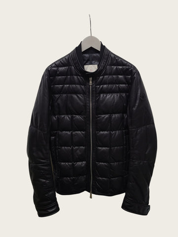 Moncler Black Leather Nylon Mix Triomphe Rider Down Jacket 163085457 [P]