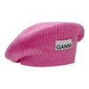 Ganni Loose Soft Wool Knit Beret with Logo Label Fuchsia (A5024 892) 123474302 [P]