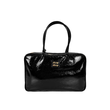 Miu Miu Women's Naplak Patent Leather Bow Bag Tote Gold Black 149944925