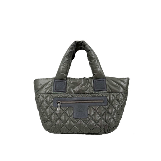 CHANEL Coco Cocoon Reversible Quilted Nylon Vintage Top Handle Tote Bag Khaki 158123484 [P]