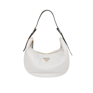 Prada Women's Arche Triangle Logo Leather Shoulder Bag White Large 151262381 [P]