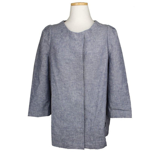 Maje Blue Linen No-Collar Jacket 1 26810398