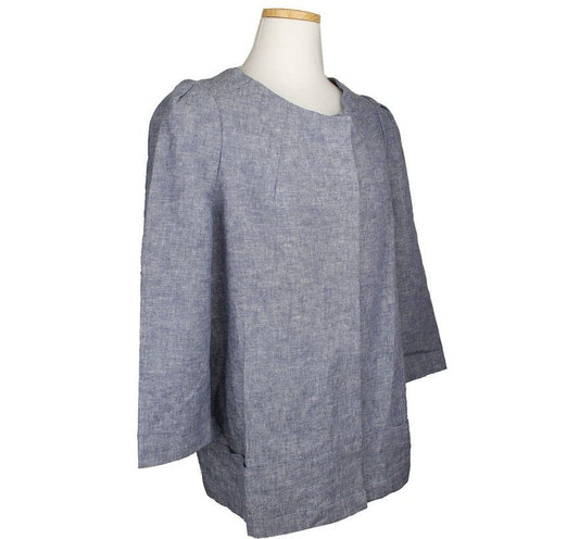Maje Blue Linen No-Collar Jacket 1 26810398