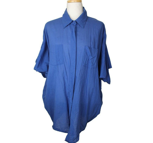 Other Brand Laurel Blue Oversized Volume Sleeve Cotton Shirt 40 26809308