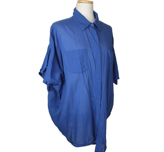 Other Brand Laurel Blue Oversized Volume Sleeve Cotton Shirt 40 26809308