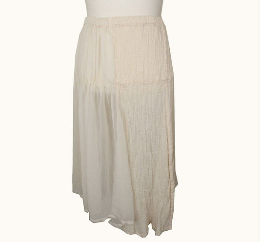 ISSEY MIYAKE Issey FETE Ivory Sheer Pleated Asymmetrical Band Skirt 55 26809360