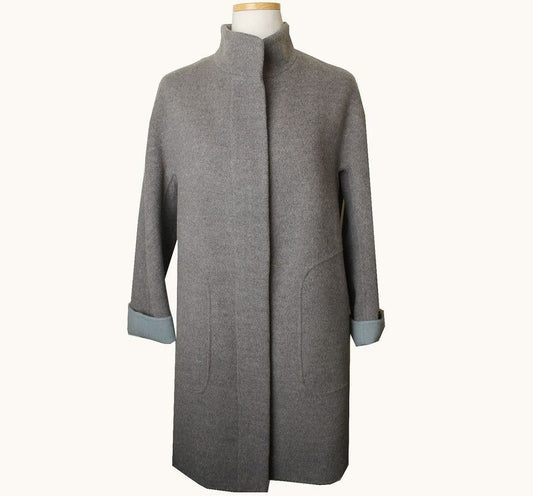 Daks Gray & Mint Wool Cashmere Zip-Up Handmade Coat 55 26810582