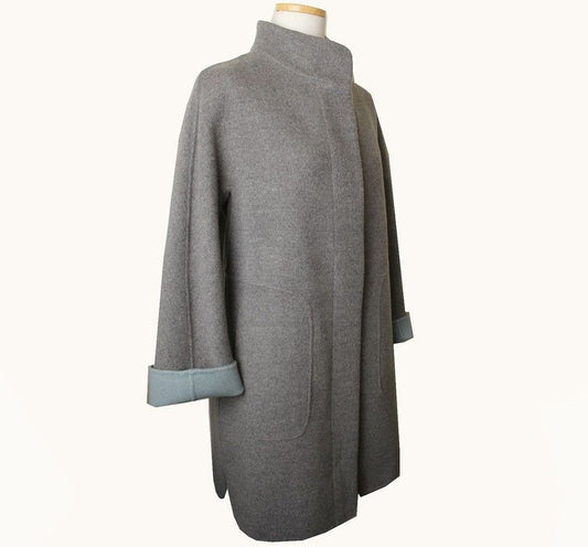 Daks Gray & Mint Wool Cashmere Zip-Up Handmade Coat 55 26810582