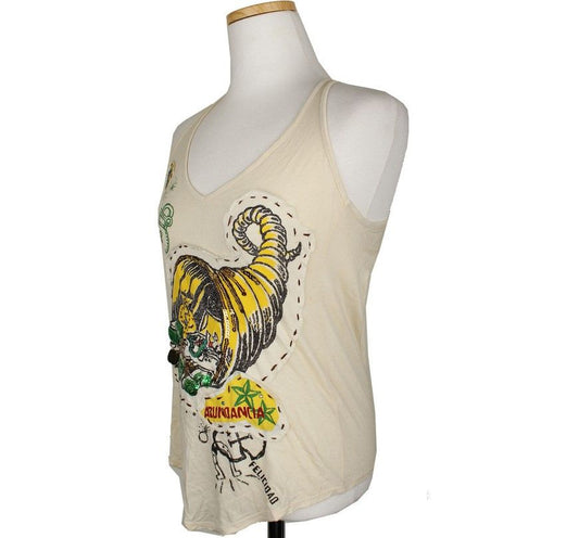 Other Brand Miss Sixty Ivory Applique Sleeveless Top S 26807358