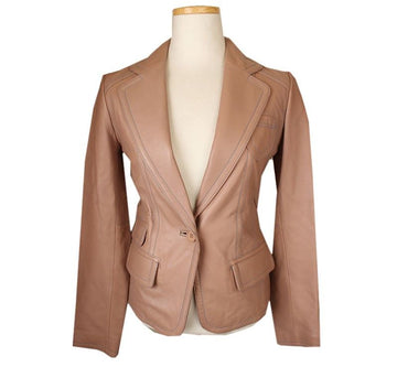 OTHER BRAND Rosa Beige Lammlederjacke mit blauen Nähten 55 26810450