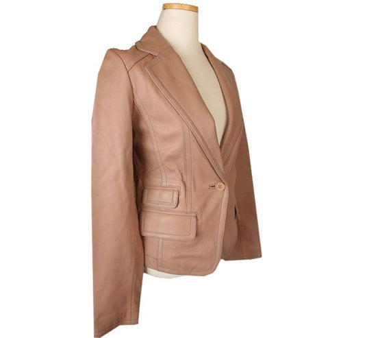 OTHER BRAND Rosa-beige Blustich Lammlederjacke 55 26810450