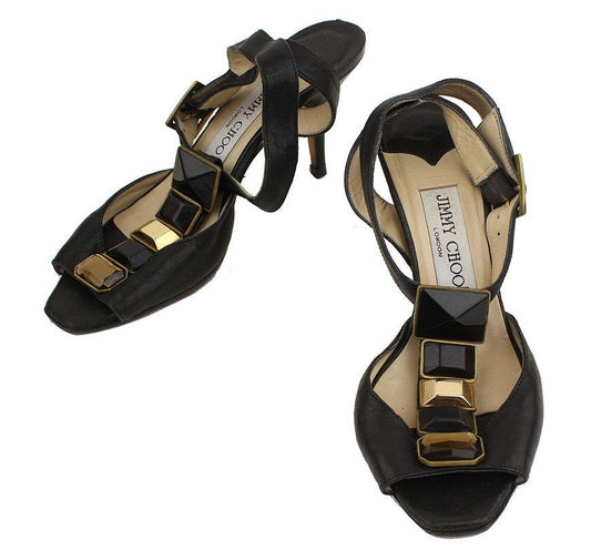 Jimmy Choo Black Beaded & Gold Strap Sandals 36 26810663