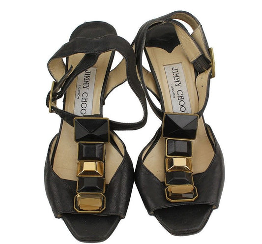 Jimmy Choo Black Beaded & Gold Strap Sandals 36 26810663