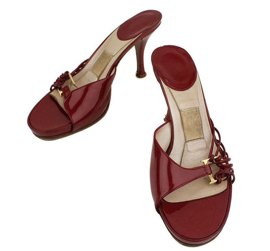 Dior Burgundy Patent Leather Gold-tone D Logo Mule Slipper 36 26810786