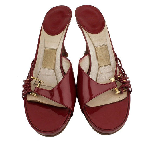 Dior Burgundy Patent Leather Gold-tone D Logo Mule Slipper 36 26810786