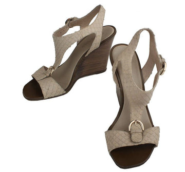 Sergio Rossi Beige Python Pattern Strap Wedge Sandals 235 26810671