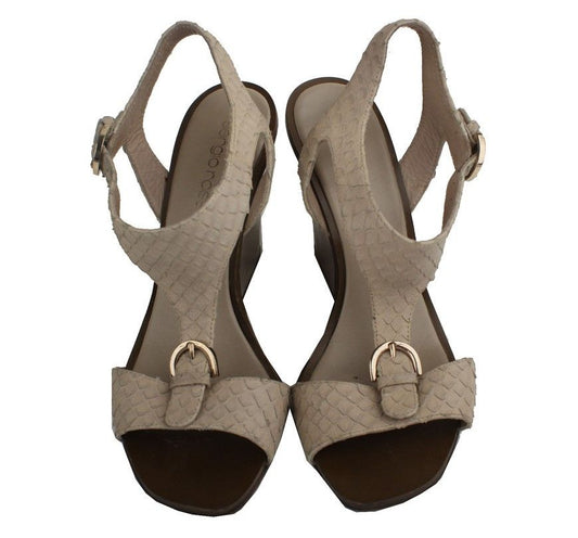 Sergio Rossi Beige Python Pattern Strap Wedge Sandal 235 26810671