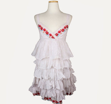 BLUMARINE Pastellrosa Eylet Blumenstickerei Volant Trägerkleid 40 26809422