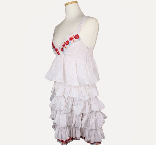 BLUMARINE 淡いピンクアイレットフラワー刺繍カンカンストラップワンピース 40 26809422