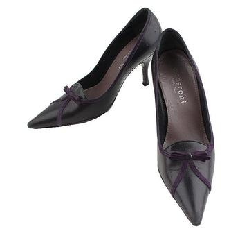A Testoni Black & Purple Leather Accented Pumps 35 26810923